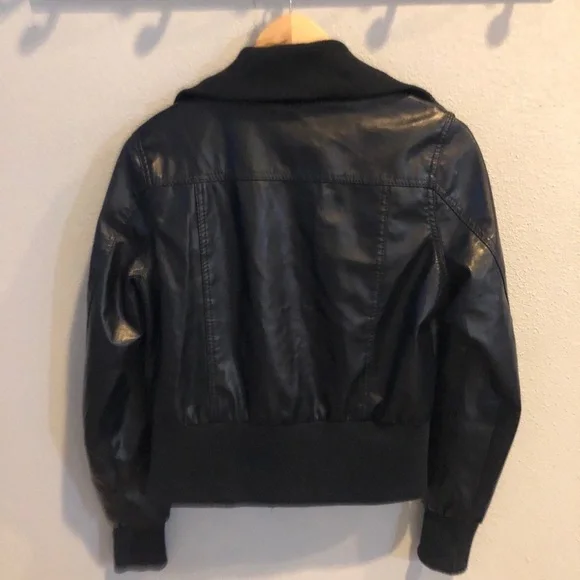 Navy faux leather Moto jacket - Picture 4 of 4